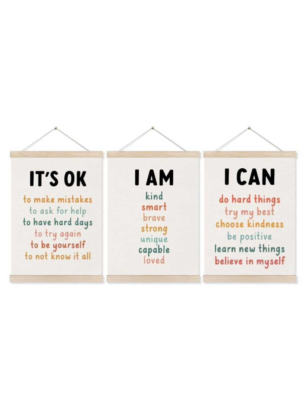 Inspirational Classroom Wall Art Poster Hanger Frame 12x16 Set of 3 Linen Wood